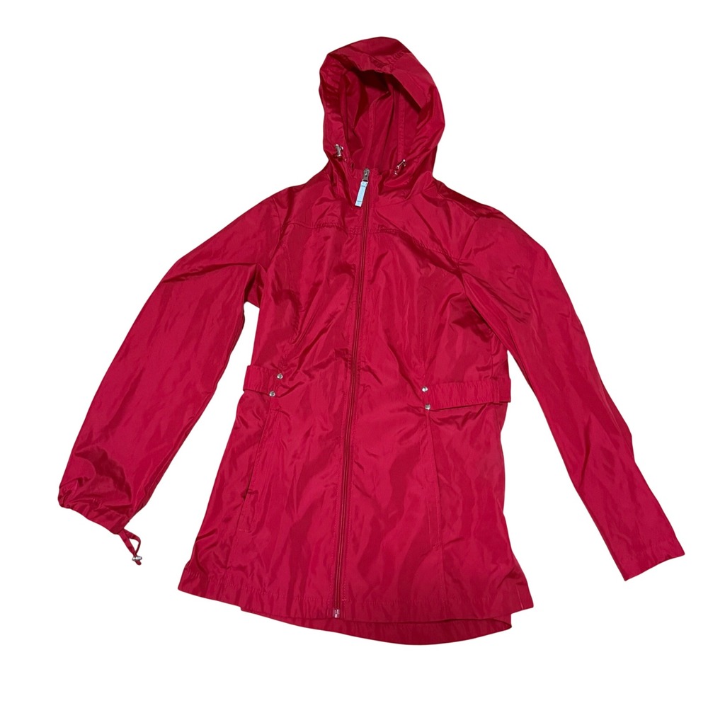 Jones New York Red Hooded Windbreaker Jacket Womens Small Full Zip Reflective